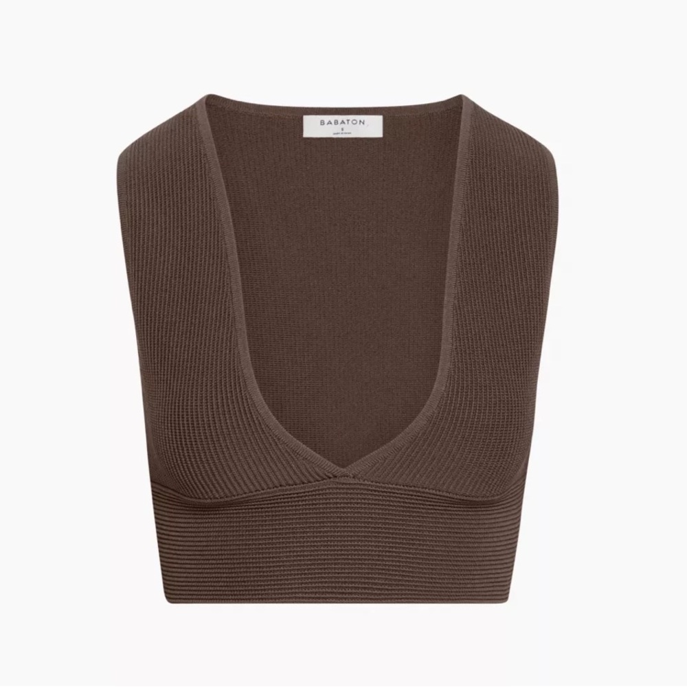 Aritzia Sculpt Knit Deep V Tank Brown